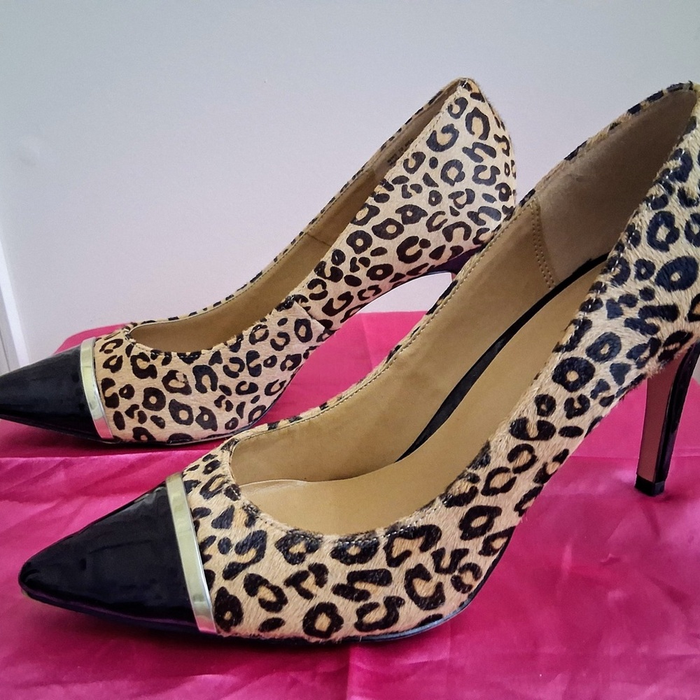 Apt. 9 Leopard Print Heels with Black and Gold Accents